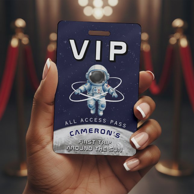 Crachá Astronaut Birthday Party 1st Trip Around the Sun (Criador carregado)