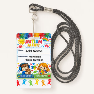 Crachá Autism Alert Custom Emergency Contact ID Badge