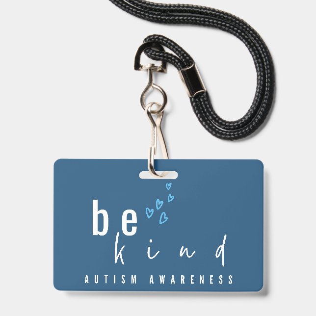 Crachá autism awareness be kind blue hearts modern  (Frente com cordão)