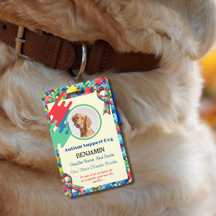 Crachá Autismo Suportar ID de Cão Filho ou Adulto