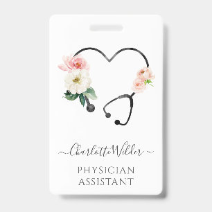 Crachá Auxiliar Médico Estetoscópio Floral