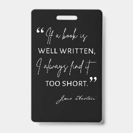 Crachá Avid Reader II - Cotação Jane Austen