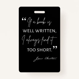 Crachá Avid Reader II - Cotação Jane Austen