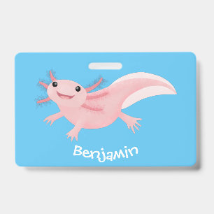 Crachá Axolotl rosa fofo feliz