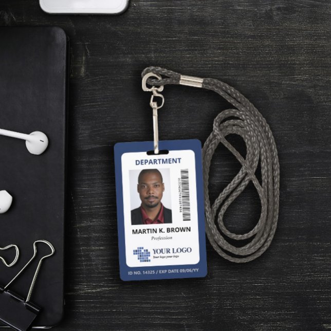 Crachá Azul Adicione sua logo Código de Barras & Foto (Criador carregado)