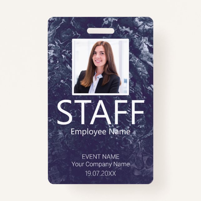 Crachá Azul de Evento de Código QR de Funcionarios (Frente)