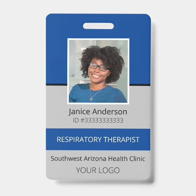 Crachá Azul de foto profissional e segurança do funcionár (Frente)