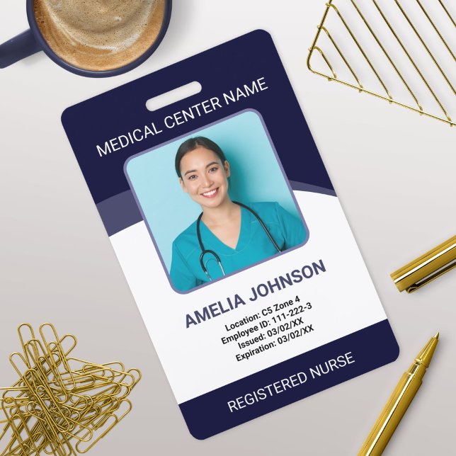 Crachá Azul de ID de Foto do Funcionário Personalizado do (Criador carregado)