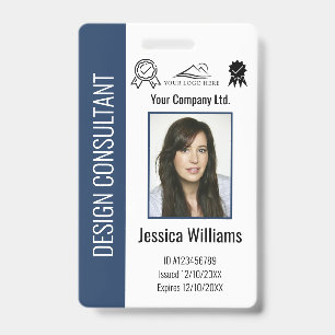Crachá Azul de ID Personalizado para Funcionários