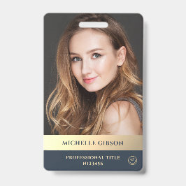 Crachá Azul de luxo profissional Elegante moderno, Dourad