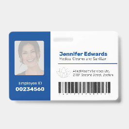 Crachá Azul escuro com foto do código de barras de identi