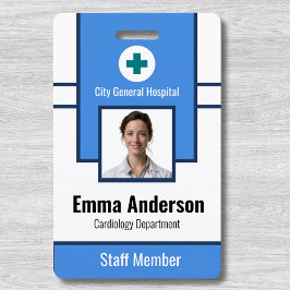 Crachá Azul | ID de Funcionário do Hospital - Enfermeiro 