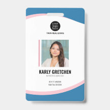 Crachá Azul Rosa Personalizado para Funcionário Co