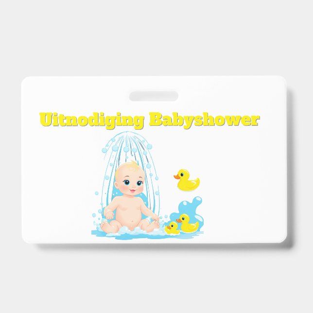 Crachá Babyshower Uitnodiging Badge - Schattige Baby en E (Frente)