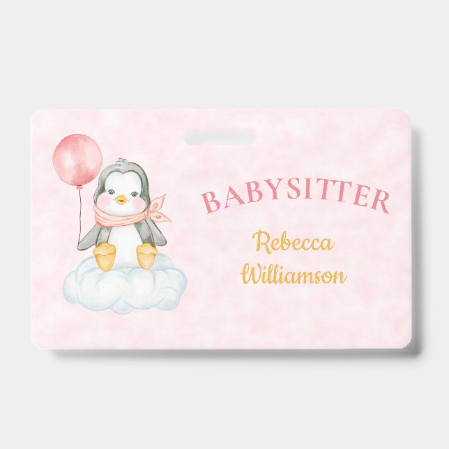 Crachá Babysitter Cute Penguin Business Nome de etiqueta (Frente)