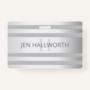 Crachá Bandas de Ombre Silver Faux Contemporâneas e Cinza