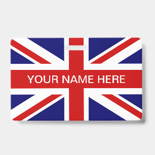 Crachá bandeira britânica Union Jack nome personalizado