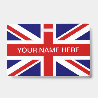 Crachá bandeira britânica Union Jack nome personalizado