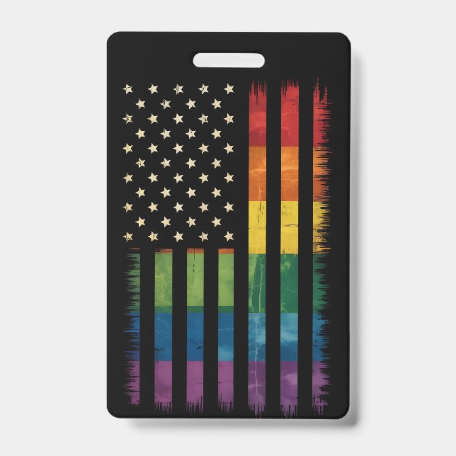 Crachá Bandeira do Arco-Íris Desgastada Pride EUA América (Frente)