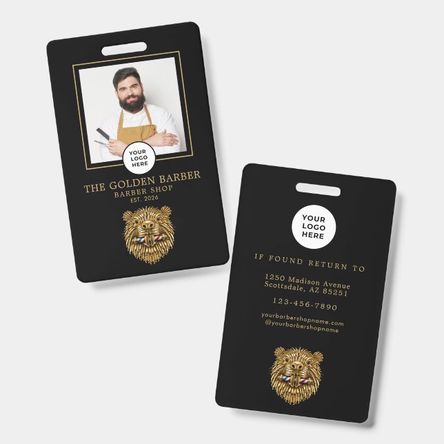Crachá Barbearia Moderno Castor Dourado Equipe de Barbeir (Frente e verso)