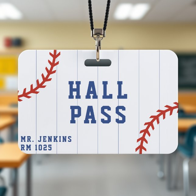 Crachá Baseball Softball Esporte Pinstripe Palavra (Baseball Softball Sport Pinstripe School Hall Pass Badge
)