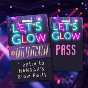 Crachá Bat Mitzvah Glow Party VIP Party PASSA PERSONALIZA