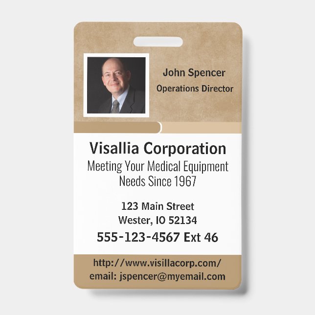 Crachá bege de ID do funcionário e vertical branco (Frente)