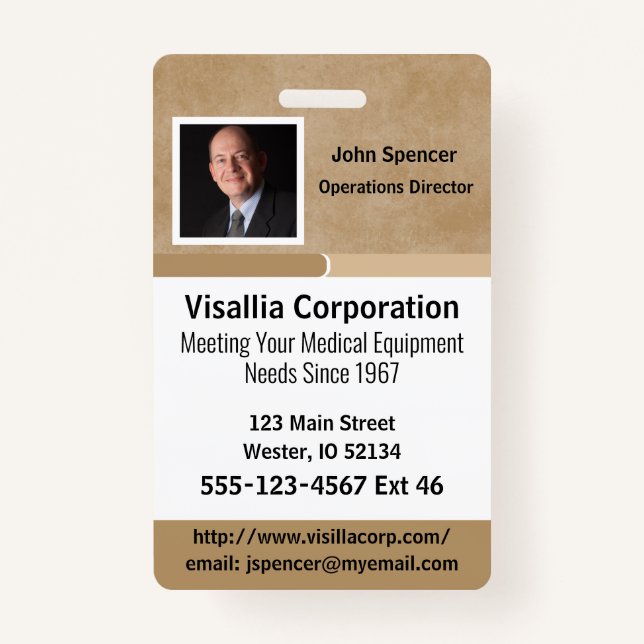 Crachá bege de ID do funcionário e vertical branco (Frente)