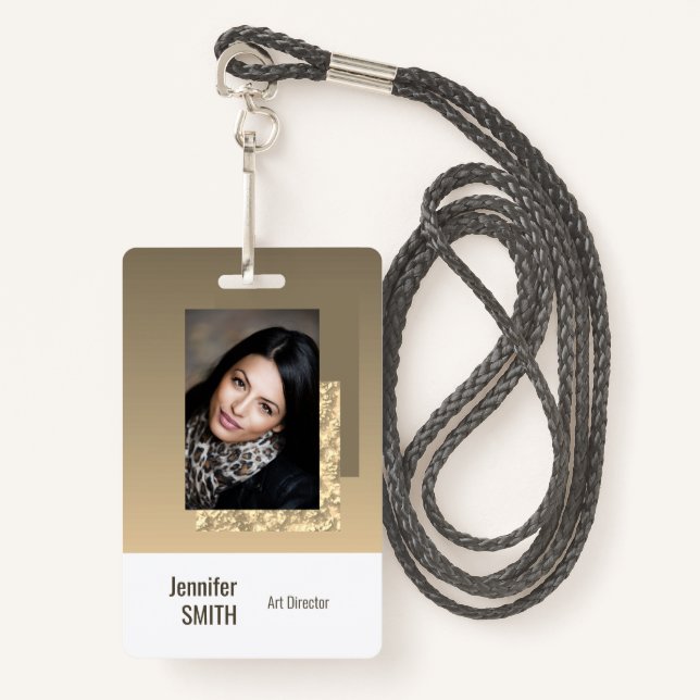 Crachá Beige Cream Logotipo de empresa simples Modelo de  (Frente com cordão)