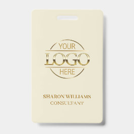 Crachá Beige Gold Employee ID with Custom Business Logo