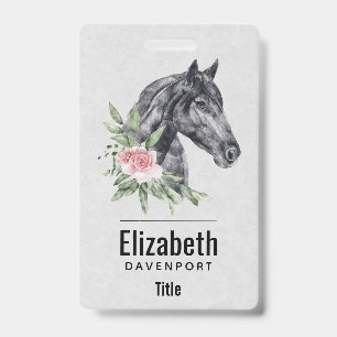 Crachá Bela pintura em aquarela da cabeça de um cavalo pr