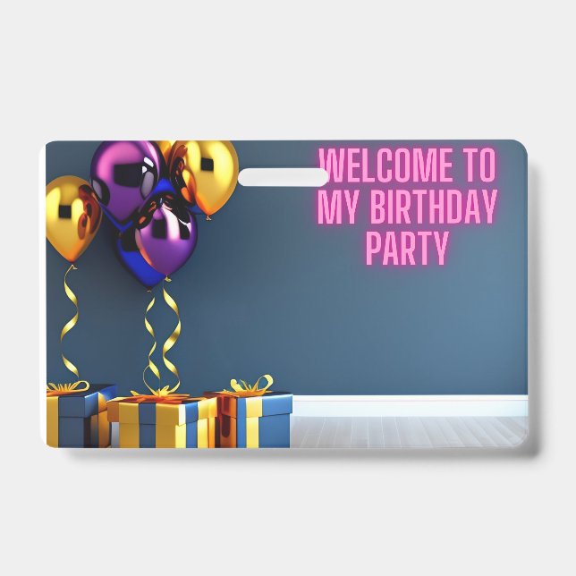 Crachá Bem-vindos à minha Festa de aniversário - Balões e (Frente)
