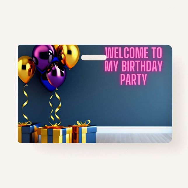 Crachá Bem-vindos à minha Festa de aniversário - Balões e (Frente)