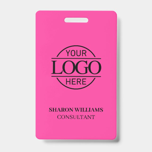 Crachá Bight Pink Employee ID with Custom Business Logo (Frente)