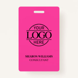 Crachá Bight Pink Employee ID with Custom Business Logo