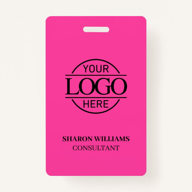 Crachá Bight Pink Employee ID with Custom Business Logo (Frente)
