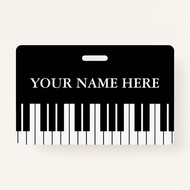 Crachá Black and white piano keys custom name badge (Frente)