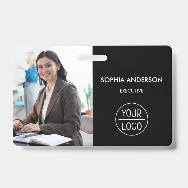 Crachá Black ID Card | Modern Minimalist Company Employee (Front)