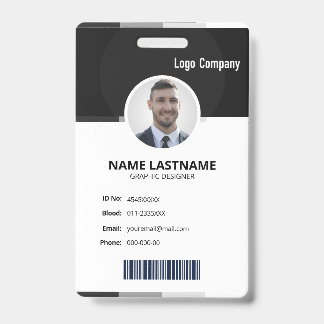 Crachá Black Modern ID Identification Card Photo Badge