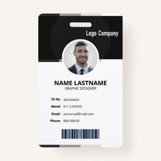 Crachá Black Modern ID Identification Card Photo Badge