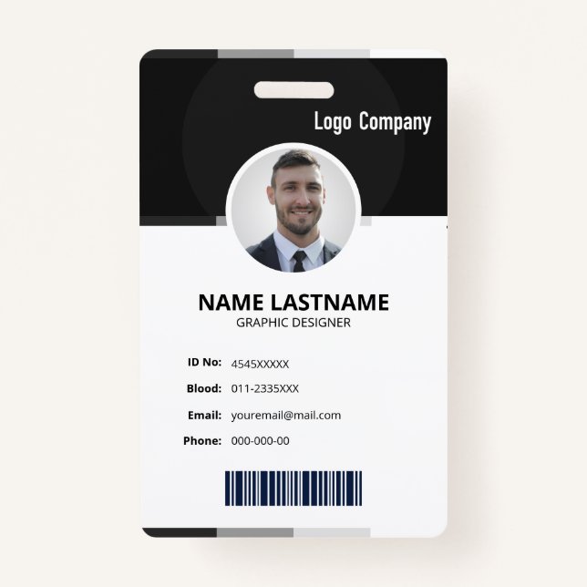 Crachá Black Modern ID Identification Card Photo Badge (Frente)