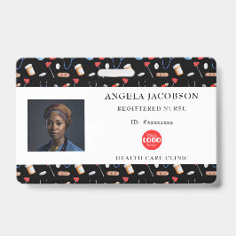 Crachá Black Pattern Nurse Healthcare Logo Horizontal ID