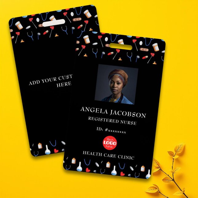 Crachá Black Pattern Registered Nurse Healthcare Logo (Criador carregado)