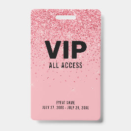 Crachá Black Pink Glitter VIP Passaporte de Acesso Total