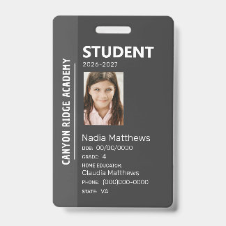 Crachá Black Stripe Homeschool Student ID Badge