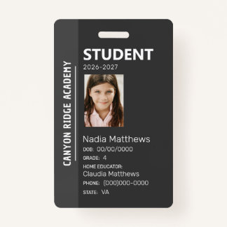 Crachá Black Stripe Homeschool Student ID Badge