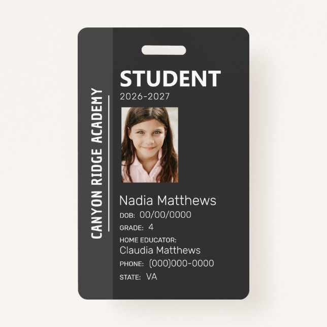 Crachá Black Stripe Homeschool Student ID Badge (Frente)