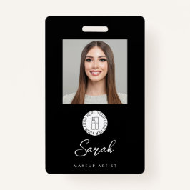 Crachá Black White Logo Photo Makeup Employee