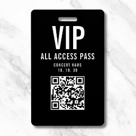 Crachá Black White VIP All Access Pass QR Code Concert