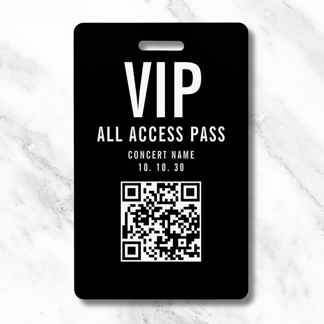 Crachá Black White VIP All Access Pass QR Code Concert (Criador carregado)
